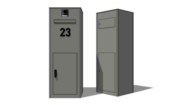 Briefkastenstele 500x400mm mit Tür und Paketfach mit elektrischer Tastatur, Fingerabdruck und zusätzlichen Türen auf der Rückseite
