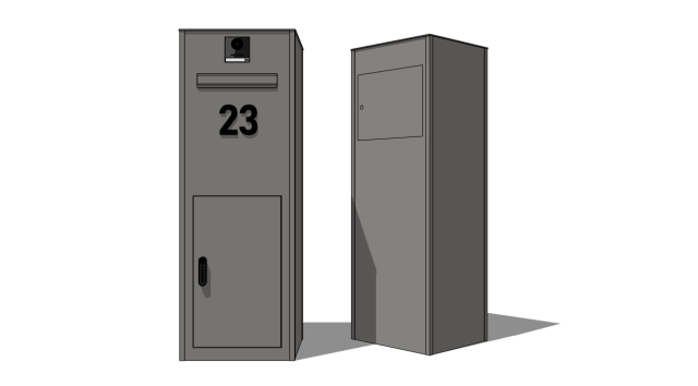 Briefkastenstele 500x400mm mit Tür und Paketfach, mit elektrischer Tastatur und Fingerabdrucksensor