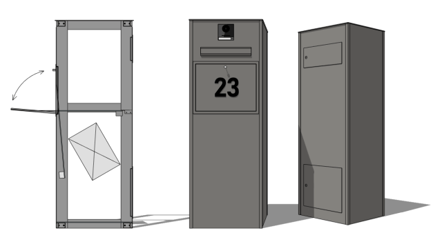 Briefkastenstele 500x400mm mit Tür und Paketfach mit Paket-Fallmechanismus